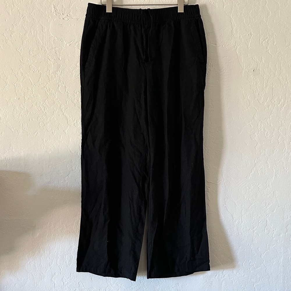 Old Navy Black Linen-Blend Pants – M, 30” Inseam,‎ Wide-Leg, Pull On Style